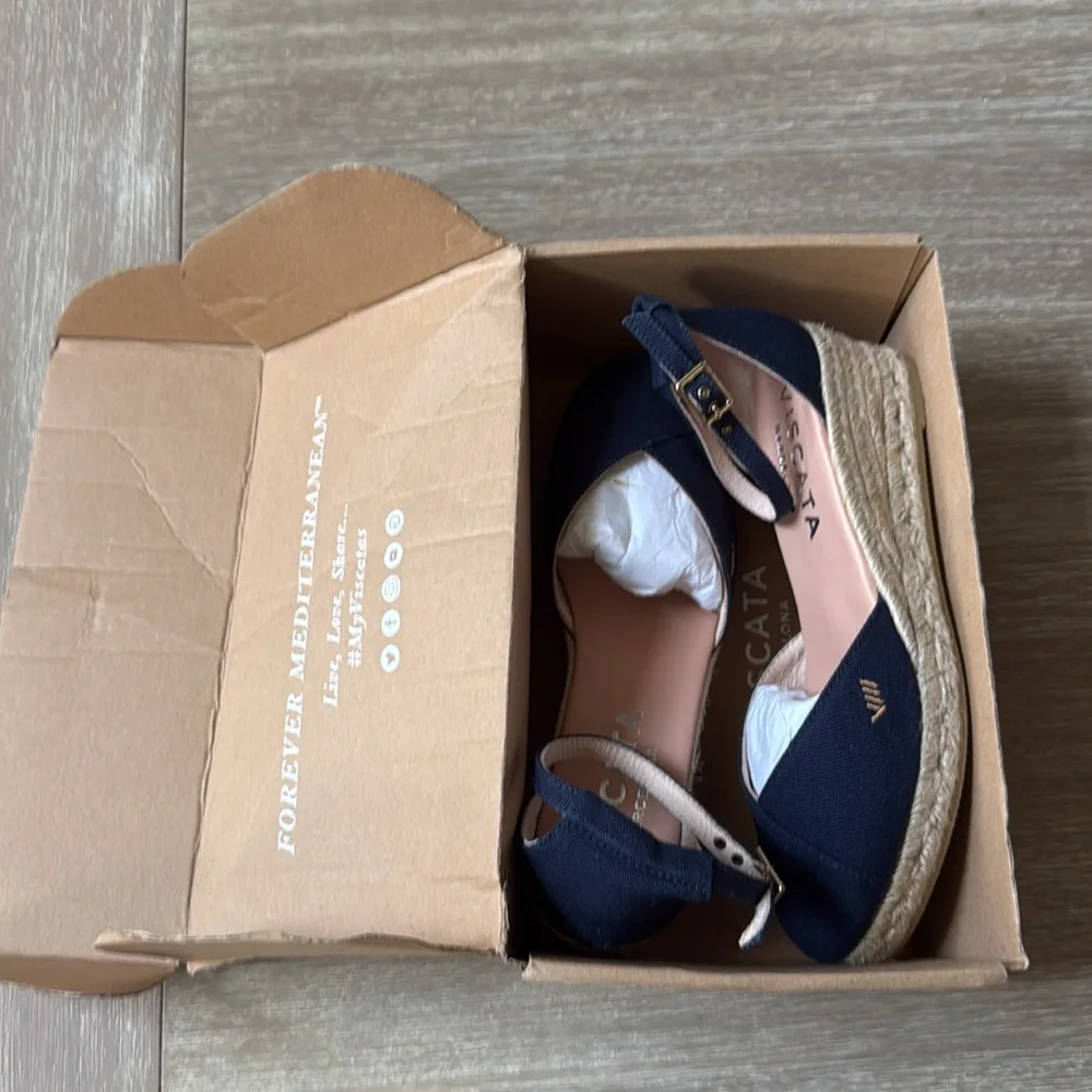 VISCATA Formiga Canvas Espadrille Wedges Navy‎ size 8.5 Euro 39 New With Tags